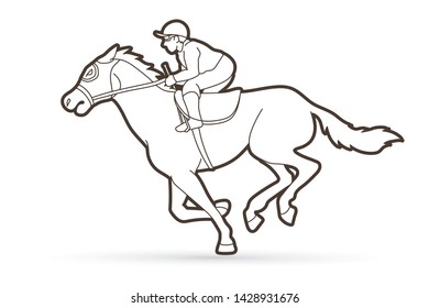 Jockey on horse, Horse racing cartoon graphic vector