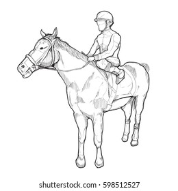Jockey on horse. horse racing. hand drawn vector