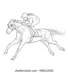 Jockey on horse. horse racing. hand drawn vector