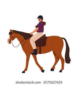 Jockey on horse side view. Flat vector sign of horseman or horse rider symbol. Speed sport or horsemanship race event, competition rider uniform. Equestrian gallop illustration. Animal training.