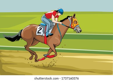 Jockey on racing horse. Sport. Vector illustration isolated 