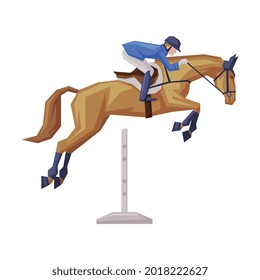 Jockey Overcoming of Obstacles on Racing Horse, Derby, Equestrian Sport Vector Illustration