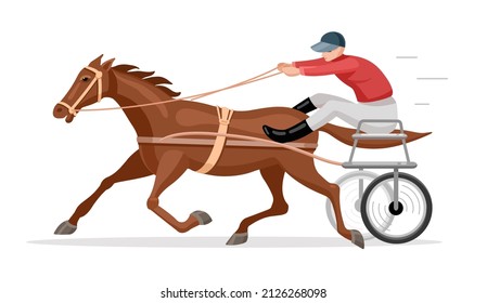 Jockey and racehorse. Horse racing or racing bike. Vector flat illustration.