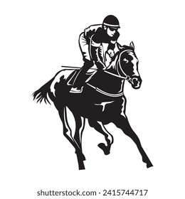 A jockey races his horse, suitable for the logo of a racing club, stable and training, as well as horse racing events