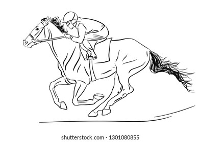 Jockey racing on a horse, vector sketch.