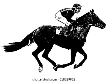 jockey riding  galloping race horse sketch illustration - vector