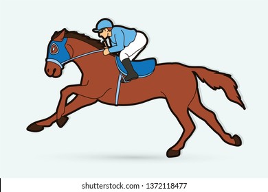 Jockey riding horse cartoon sport graphic vector