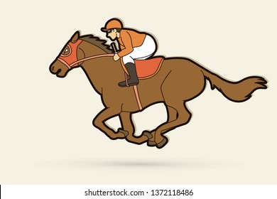 Jockey riding horse cartoon sport graphic vector