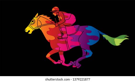 Jockey riding horse cartoon sport graphic vector