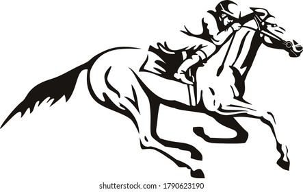 Jockey Riding Horse Horseback or Horse Racing Retro Black and White