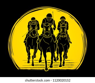 Jockey riding horse, hose racing  designed on sunlight background graphic vector.