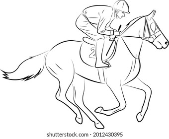 Jockey Riding Horse Line Art Illustration Stock Vector (Royalty Free ...