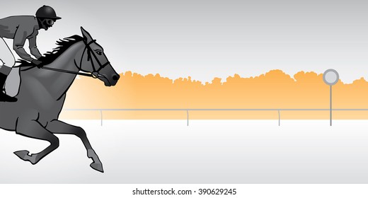 Jockey riding a horse. Horse races. Competition. Silhouette