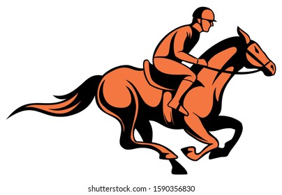 Jockey riding a horse, vector image, isolated on white background. Racetrack. Equestrian. Hippodrome.