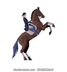 Jockey Riding on Racing Horse, Man in Vintage Style Clothes Jumping on Horse Vector Illustration