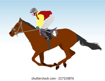 jockey riding race horse illustration