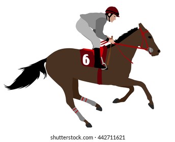 jockey riding race horse illustration 4 - vector