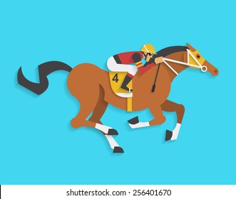 Jockey Riding Race Horse Number 4, Vector Illustration