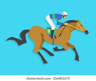 jockey riding race horse number 9, Vector illustration