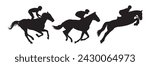 jockey riding a racing horse. black isolated white background