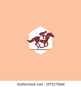 Jockey riding racing horse logo Vector Illustration