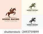 Jockey silhouette of his horse for racing club logo, sport horse racing design vector illustration