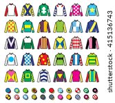 Jockey uniform - jackets, silks and hats, horse riding icons set 