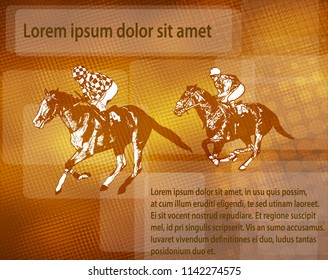 jockeys on racing horses over abstracy background with space for text - vector