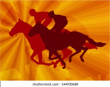 jockeys riding horses on the abstract background