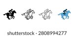 jockeys riding horses in various styles and colors side by side on white background horse racing icons