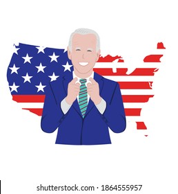 Joe Biden giving a speech on American flag background 