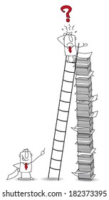 Joe the businessman climbs a ladder. He has lost an important document