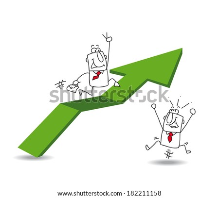 Joe the businessman is falling off the red arrow. It's a metaphor of the economic crisis