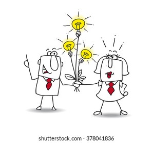 Joe the businessman gives a bouquet of ideas bulbs. this is a metaphor for someone who shares ideas