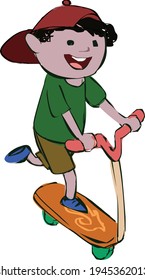 Joe Riding Scooter Reiten Kindergrafik einzeln auf weißem Hintergrund