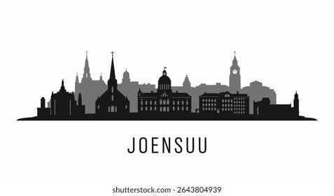 Joensuu Finland Skyline Silhouette Black and White.
