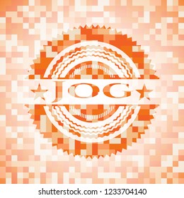 Jog abstract emblem, orange mosaic background