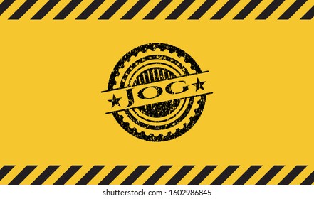 Jog black grunge emblem, yellow warning sign. Vector Illustration. Detailed.