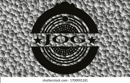 Jog dark emblem with grey bubbles background. Retro. Vector Illustration. Detailed.