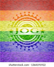 Jog emblem on mosaic background with the colors of the LGBT flag