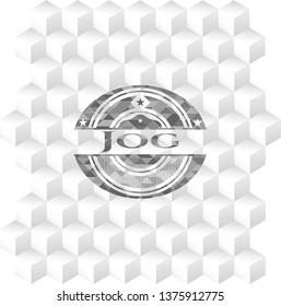 Jog grey badge with geometric cube white background