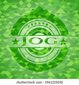 Jog realistic green emblem. Mosaic background. Vector Illustration. Detailed. 