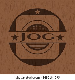 Jog realistic wood emblem. Vector Illustration.