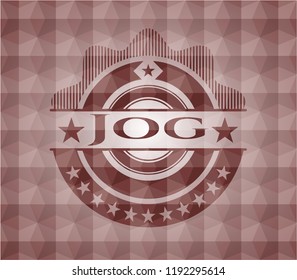 Jog red emblem with geometric pattern background. Seamless.