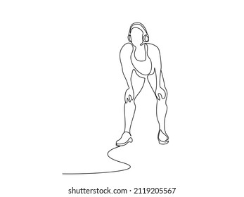 jogger athlete woman listening to music with headphones in her ear resting