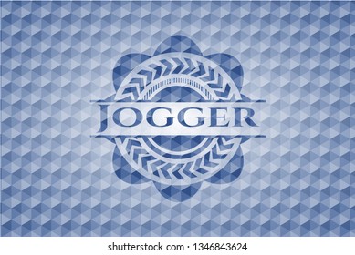 Jogger blue emblem with geometric background.