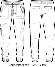 Jogger Fashion Flat Template Vector Sketch