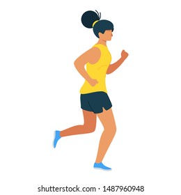 Jogger, fitness instructor running cartoon character design. Woman keeping in shape, fitness fanatic flat vector illustration. Active, healthy lifestyle. Going to gym, aerobics class, cardio training