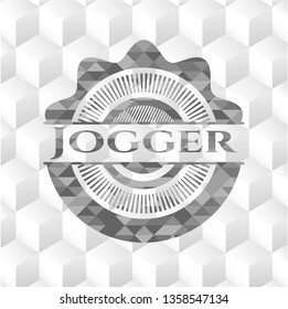 Jogger grey emblem. Retro with geometric cube white background