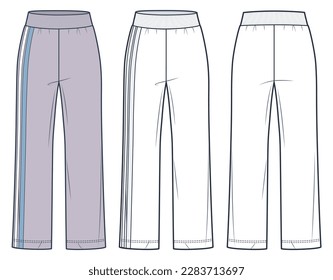 Baggy Jeans Pants technical fashion illustration. Wide Pants